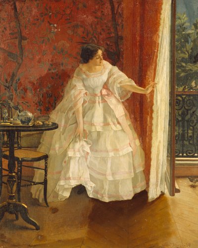Dame à une fenêtre nourrissant des oiseaux, vers 1859 - Alfred Emile Stevens