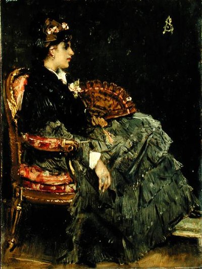 Dame assise avec un éventail - Alfred Emile Stevens