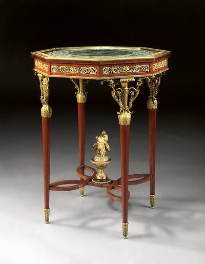 Un guéridon de style Louis XVI (bronze doré, acajou et gouache) - Alfred Emmanuel Louis Beurdeley