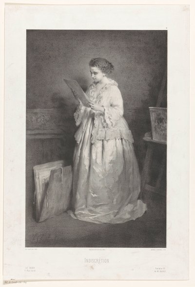 Jeune femme regardant une gravure ou un dessin - Alfred François Lemoine