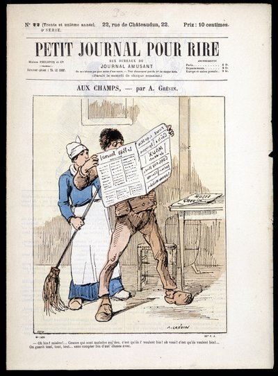 Homme lisant un journal : « aux Champs » par A. Grévin - dans « Le Petit Journal pour rire » n°22, n.d. - Alfred Grevin