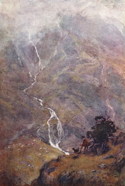 District des Lacs : Le berger, Yewdale, Coniston (lithographie en couleur) - Alfred Heaton Cooper