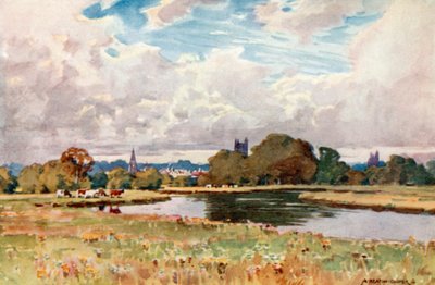 Les églises de Taunton depuis la rivière - Alfred Heaton Cooper