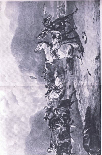 La retraite à Naseby : 14 juin 1645, illustration de British Battles on Land and Sea, 1915 - Alfred Heaton Cooper