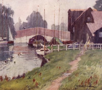 Pont de Wroxham, Norfolk, Un jour de pluie - Alfred Heaton Cooper
