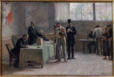 Suffrage universel : Un bureau de vote en 1889 (croquis) - Alfred Henri Bramtot