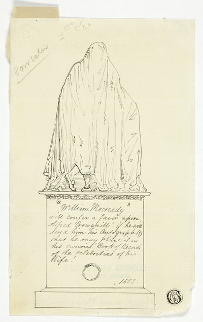 Carte de visite avec monument drapé, inscription de l