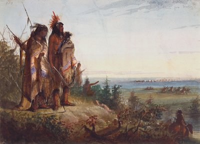 Traversée de la division ou trappeurs assoiffés se précipitant vers la rivière, c.1837 - Alfred Jacob Miller