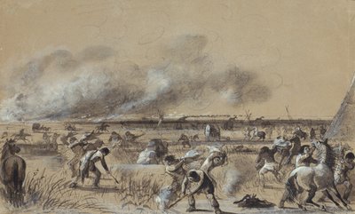 Feu sur la prairie, incendie du camp, vers 1837 - Alfred Jacob Miller
