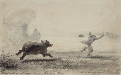 Fontenelle poursuivi par un ours grizzly, c.1837 - Alfred Jacob Miller