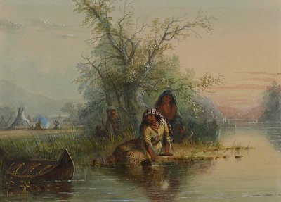 Campement indien au bord de la rivière Eau Sucre - Alfred Jacob Miller