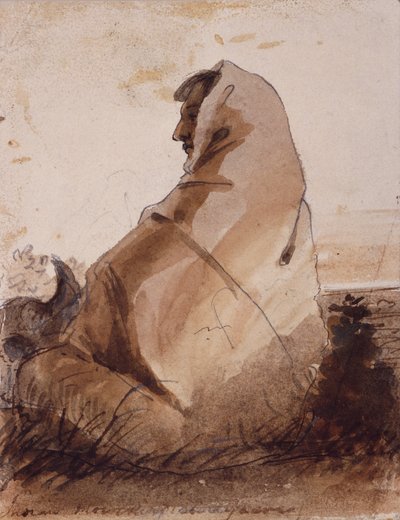 Indien pleurant sur une tombe, marquée par un crâne de bison, c.1837 - Alfred Jacob Miller