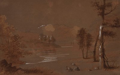 Vue sur lac et montagne - Alfred Jacob Miller