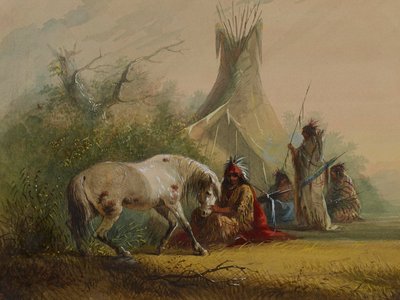 Indien shoshone et son cheval familier - Alfred Jacob Miller