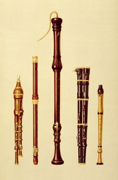 Un double flageolet, une flûte allemande, un flageolet basse, un double flageolet et une flûte à bec, de 