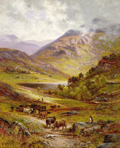 Bétail à longues cornes dans un paysage montagneux - Alfred Jr. Glendening