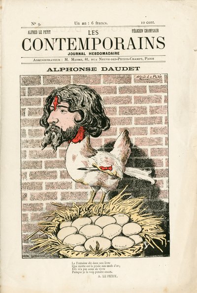 Couverture de "Les Contemporains", numéro 9, Satirique en Couleurs : Alphonse Daudet - Littérature - Houle, Daudet Alphonse - Illustration de Alfred Le Pepetit (1841-1909) - Alfred Le Petit