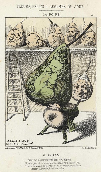 La Poire: caricature de Thiers - ill. du 14/02/1871 par Alfred Le Petitty, dans "Fleurs, Fruits et Légumes du Jour" - Alfred Le Petit