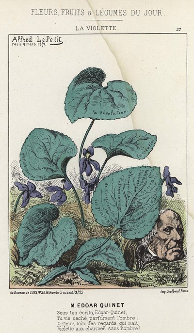 La Violette : caricature sur Edgar Quinet - ill. du 09/03/1871 dans « Fleurs, Fruits et Légumes du Jour » - Alfred Le Petit
