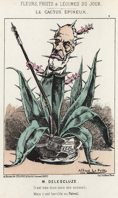 Le Cactus Spineux: Caricature de Louis Charles Delescluze (1809 - 1871) - ill. du 16/01/1871 dans "Fleurs, Fruits et Légumes du Jour" - Alfred Le Petit