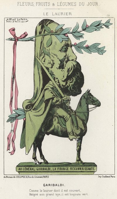 Le Laurier: Caricature de Garibaldi - ill. du 15/02/1871 dans "Fleurs, Fruits et Légumes du Jour" - Alfred Le Petit