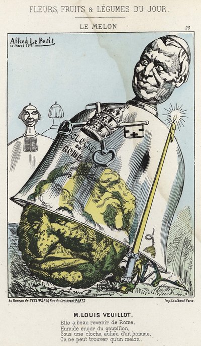 Le Melon: caricature de Louis Veuillot - ill. du 10/03/1871 dans "Fleurs, Fruits et Légumes du Jour" - Alfred Le Petit
