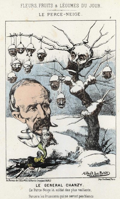 Le Perce-Neige: caricature du général Antoine Alfred Eugène Chanzy (1823 - 1883) - ill. du 15/01/1871 dans "Fleurs, Fruits et Légumes du Jour" - Alfred Le Petit
