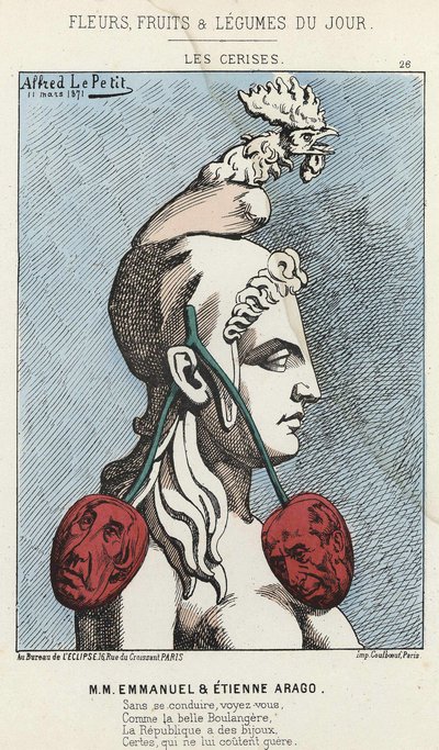 Les Cerises : caricature sur MM Emmanuel et Étienne Arago - ill. du 11/03/1871 dans « Fleurs, Fruits et Légumes du Jour » - Alfred Le Petit