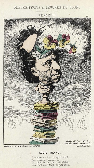 Pensées : Caricature sur Louis Blanc - ill. du 04/02/1871 dans « Fleurs, Fruits et Légumes du Jour » - Alfred Le Petit