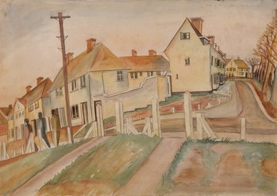 Scène de banlieue (aquarelle et crayon sur papier) - Alfred Lomnitz