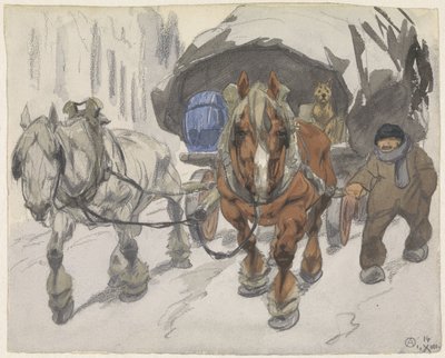 Chariot paysan avec deux chevaux - Alfred Ost