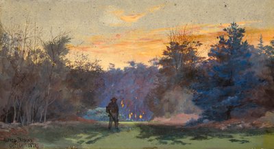 Chasseur dans un paysage au coucher du soleil - Alfred Parsons