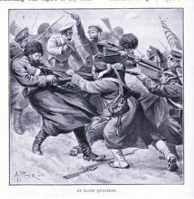Au corps à corps, illustration de Cassells History of the Russo-Japanese War Vol 1, vers 1900 - Alfred Pearse