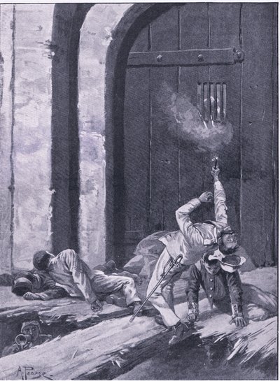 Delhi : Lieutenant Salkeld, ingénieurs du Bengale faisant sauter la porte du Cachemire, illustration de British Battles on Land and Sea, 1915 - Alfred Pearse