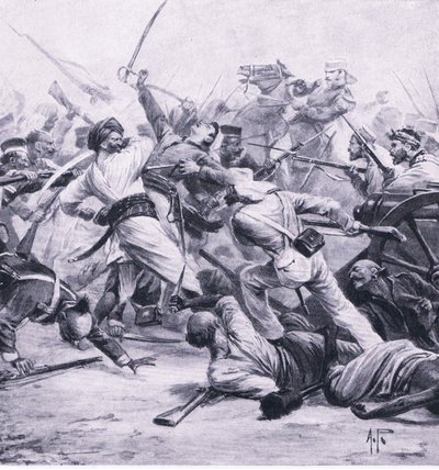 Défaite des rebelles par Nicholson à Najafgarh, 2 août 1857, illustration de British Battles on Land and Sea, 1915 - Alfred Pearse