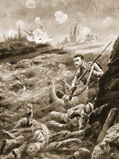 Le soldat E. Warner tenant seul une tranchée évacuée après une attaque au gaz - Alfred Pearse