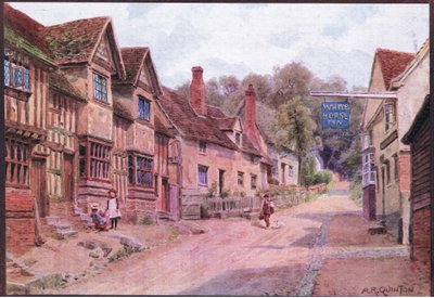 Maisons autrefois occupées par des tisserands, Kersey, Suffolk, de The Cottages and the Village Life of Rural England publié par Dent & Sons Limited - Alfred Robert Quinton