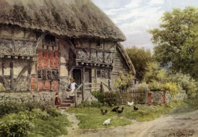 Vieux cottage, Bignor, Sussex (lithographie en couleur) - Alfred Robert Quinton