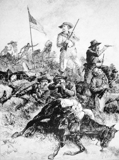 Illustration de la bataille de Little Bighorn, 25 juin - Alfred Rudolph (after) Waud
