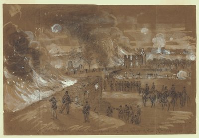 Incendie des maisons et granges de M. Muma lors du combat du 17 septembre - Alfred Rudolph Waud