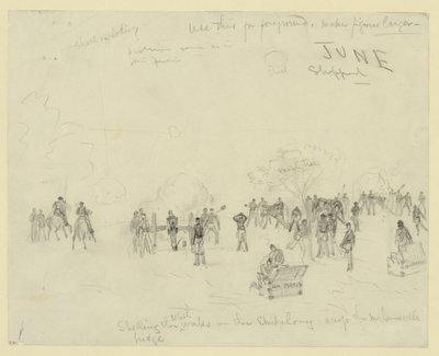 Bombardement des travaux rebelles sur le Chickahomy à travers le pont de Mechanicsville - Alfred Rudolph Waud