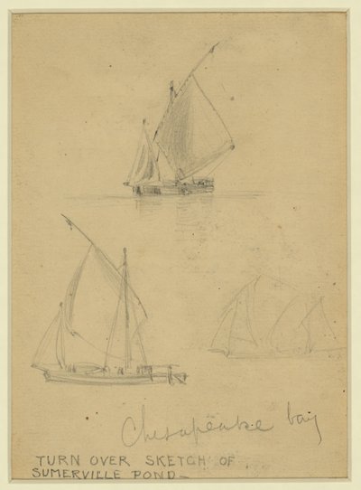 Trois voiliers sur la baie de Chesapeake - Alfred Rudolph Waud