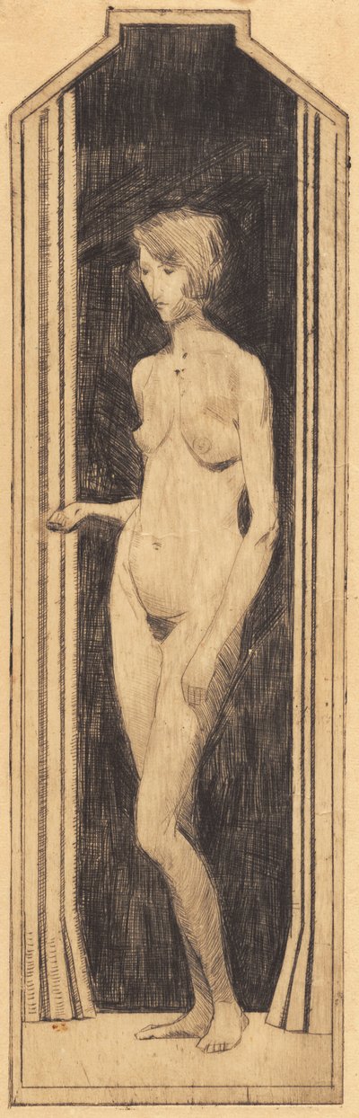 Femme nue debout dans un champ étroit - Alfred Simonsen
