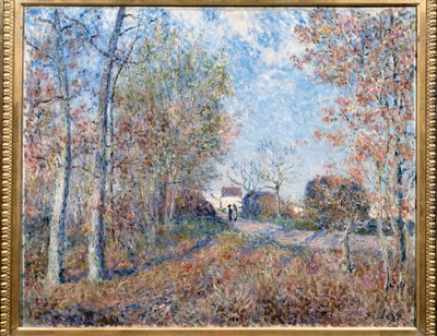 Un coin de bois avec Sablons ou la route vers la lisière du bois - Alfred Sisley