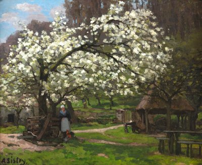 Printemps, paysanne sous les arbres en fleurs, vers 1865 - Alfred Sisley