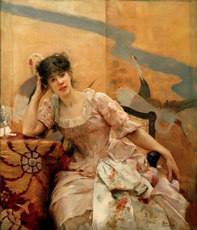 Jeune femme et paravent japonais - Alfred Emile Stevens