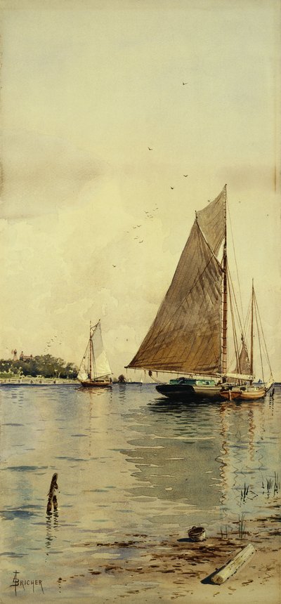 Sécher les voiles, bateaux à huîtres, Patchogue, Long Island - Alfred Thompson Bricher