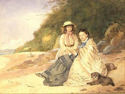 Mère et fille avec chien - Alfred Tidey