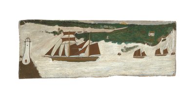 Goélette passant devant un phare, vers 1855-1942 (huile sur carton) - Alfred Wallis