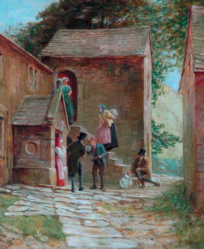 Vue de la cour avec des personnages, Kilnhurst, Todmorden - Alfred Walter Bayes